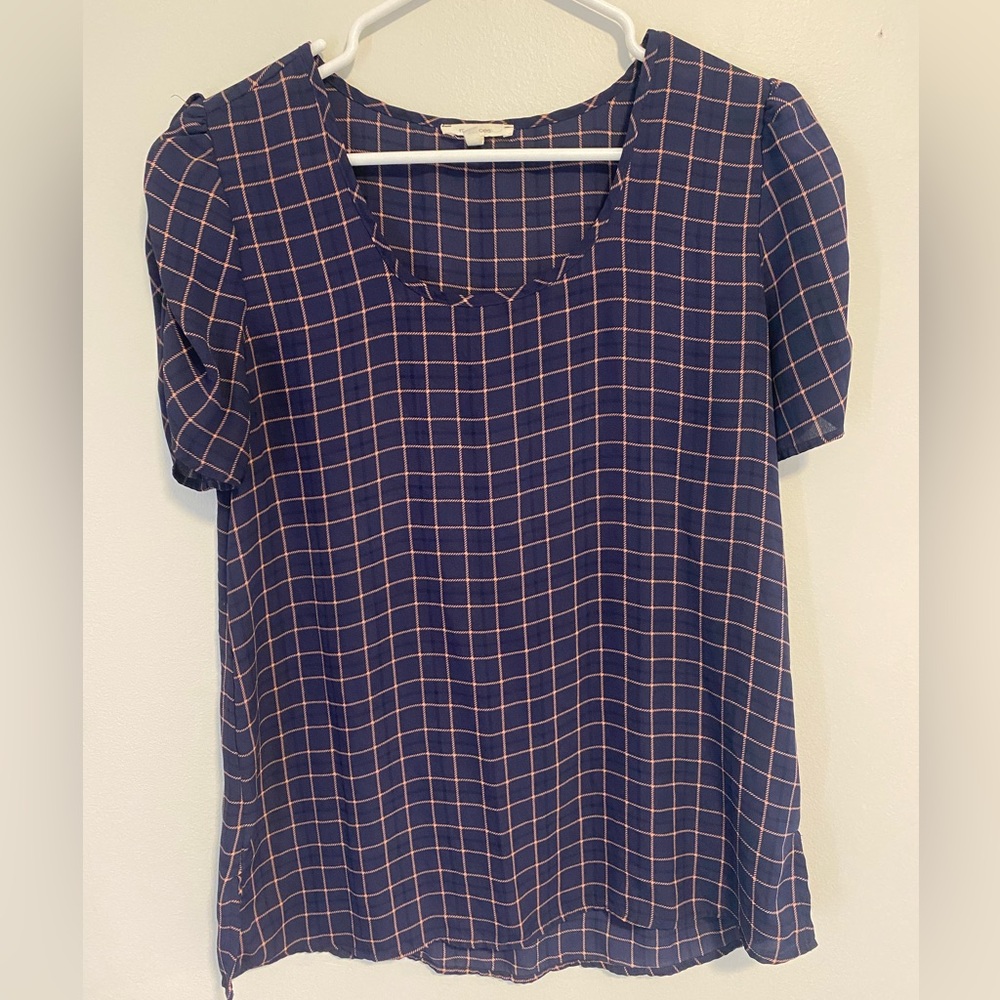 Maurices Short Sleeve Dress Work Shirt with Sleeve Detail Plaid